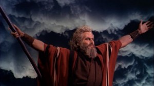 Charlton Heston in The  Ten Commandments film trailer, public domain via Wikimedia Commons